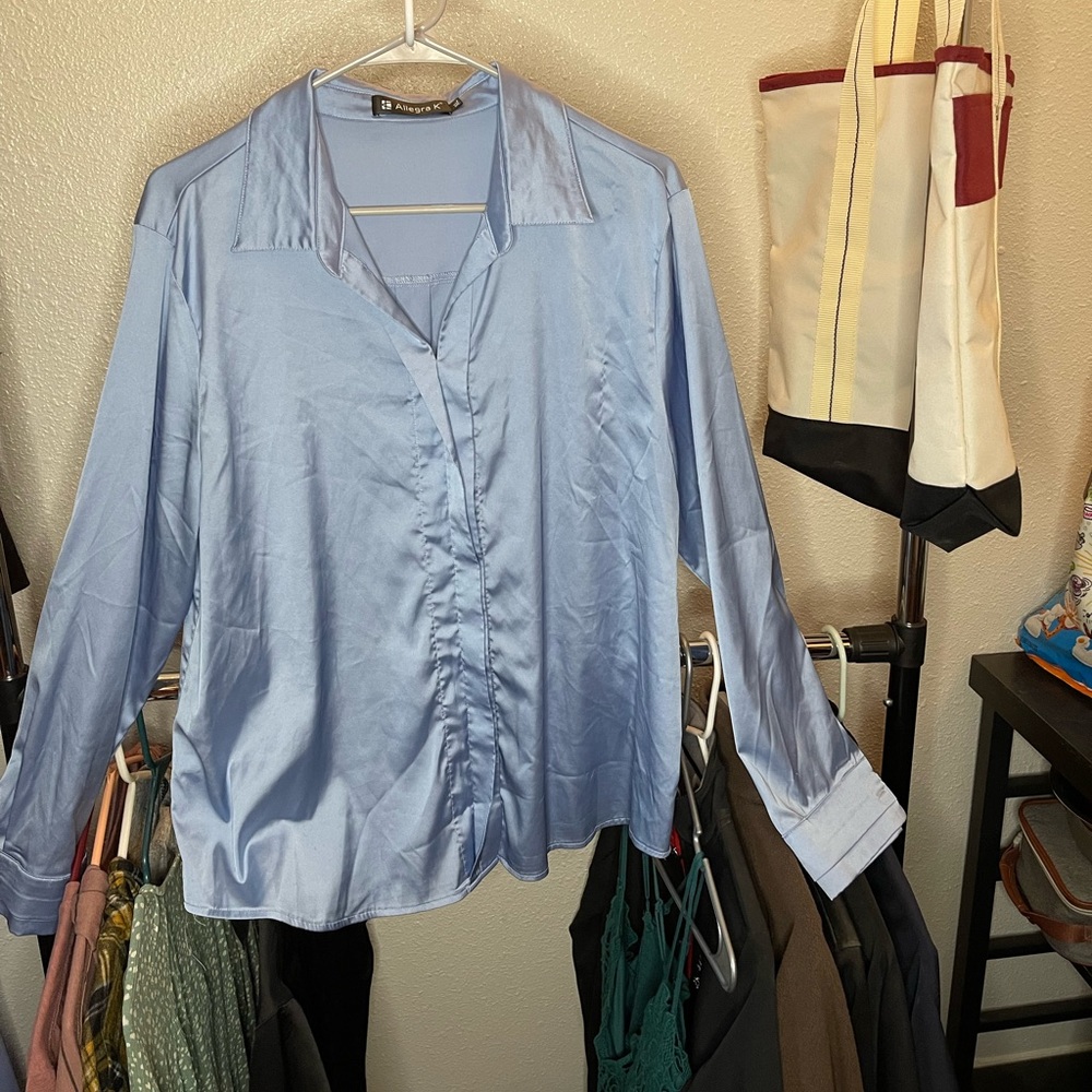 Allegra K light blue satin shirt size XL